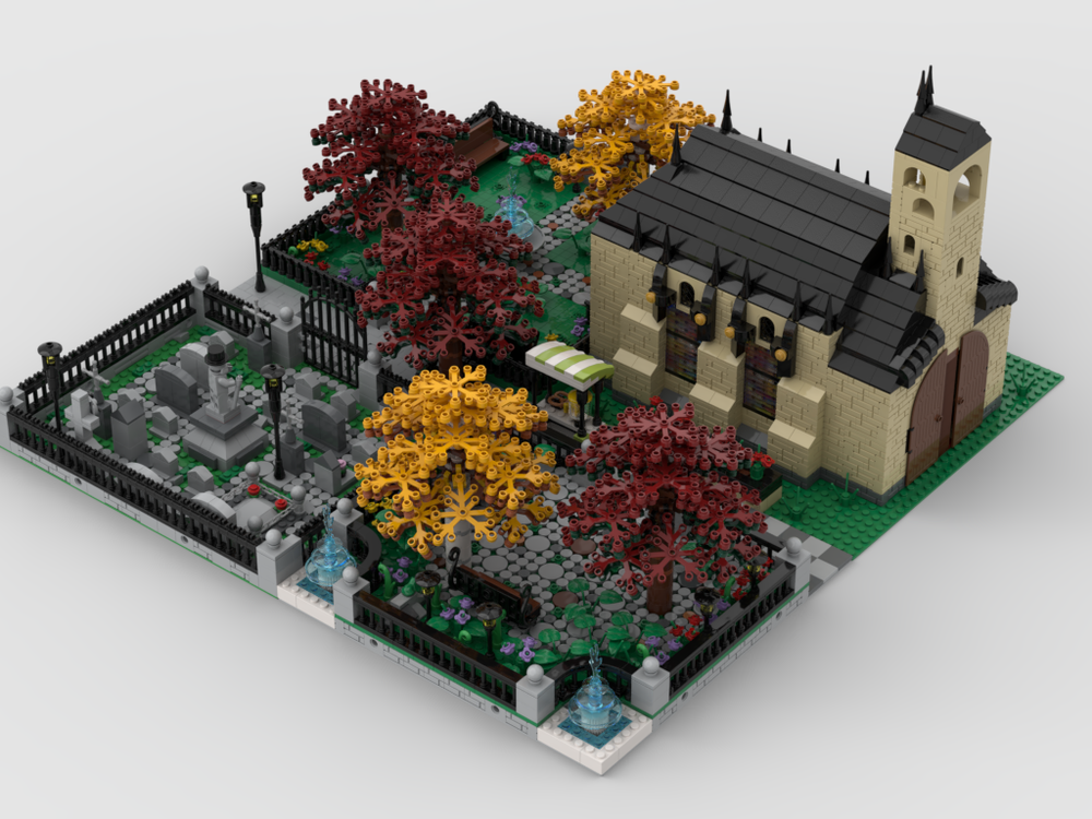 LEGO MOC Modular Church With Cemetery