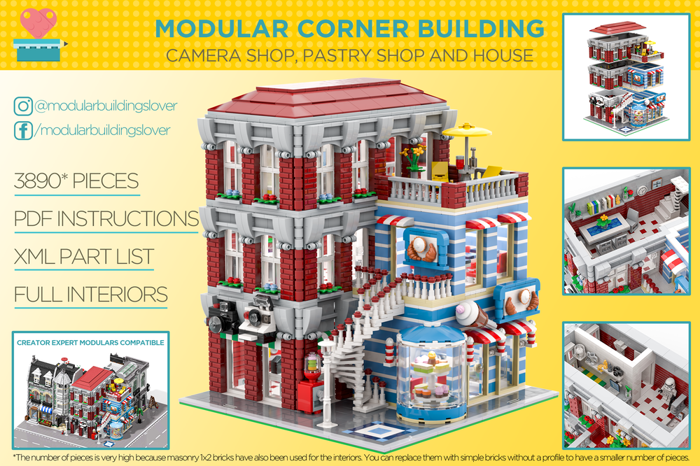 Bonde undersøgelse Finde på LEGO MOC MODULAR CORNER BUILDING LEGO - Camera Shop, Pastry Shop and House  by modularbuildingslover | Rebrickable - Build with LEGO