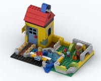Little house with vegetable garden and bridge