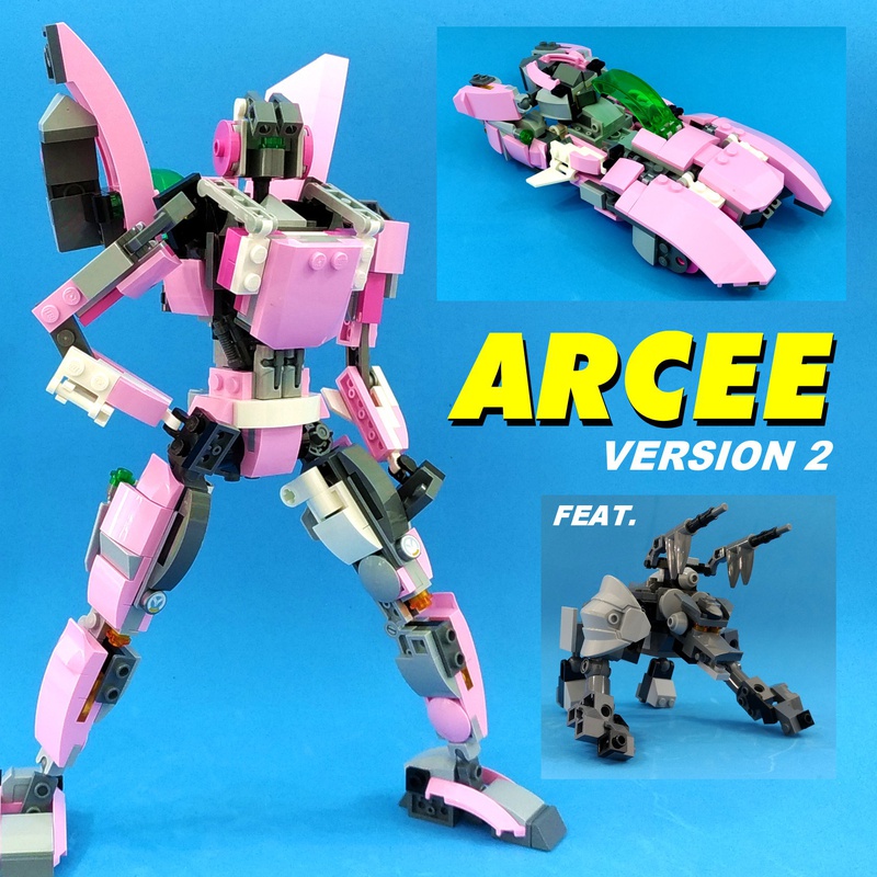 LEGO MOC Transformer Arcee v2 and her pet beast, made from
