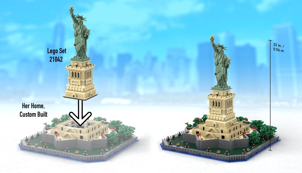 Statue | LEGO MOC Liberty - adambetts with LEGO Add-on Build Rebrickable - of Base by