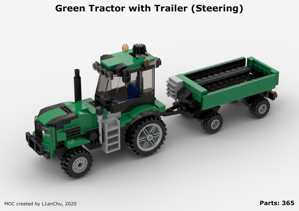LEGO MOC Green Tractor with Trailer l1anchu | Rebrickable - Build LEGO