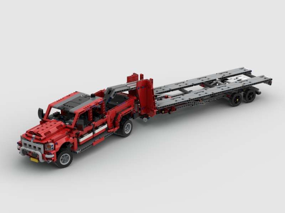LEGO MOC Dodge RAM Dually Pickup Truck DRW with trailer and Bowman Gray stadium race car 42098 C Model by technicstudiodesigns Rebrickable Build with LEGO