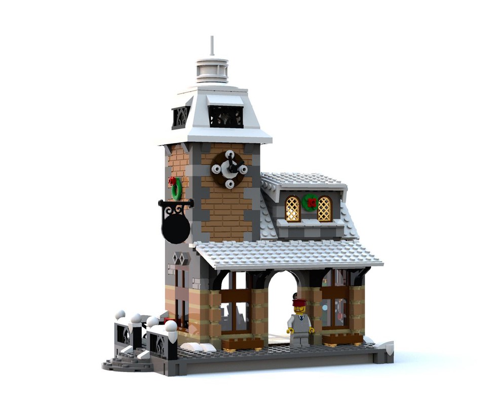 LEGO MOC Winter Village Train Station by Miro | Rebrickable - with LEGO