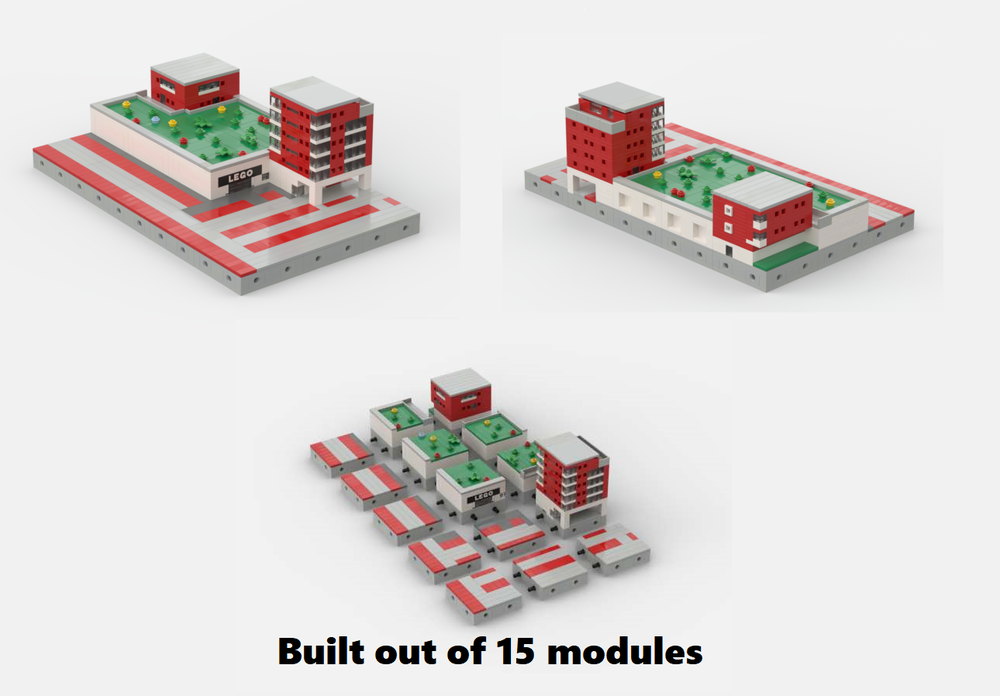 LEGO MOC Modular Shop, two red buildings and parking by mic8per ...
