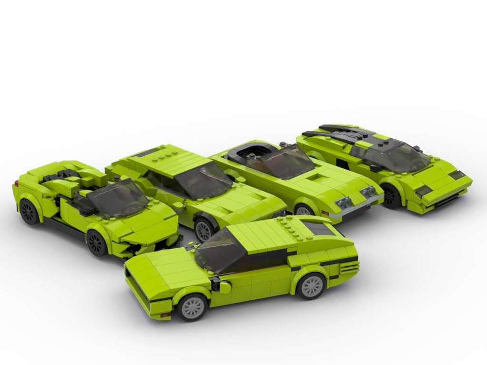 LEGO MOC Lamborghini Vehicle Pack - Set of Five Vehicles in Lime 