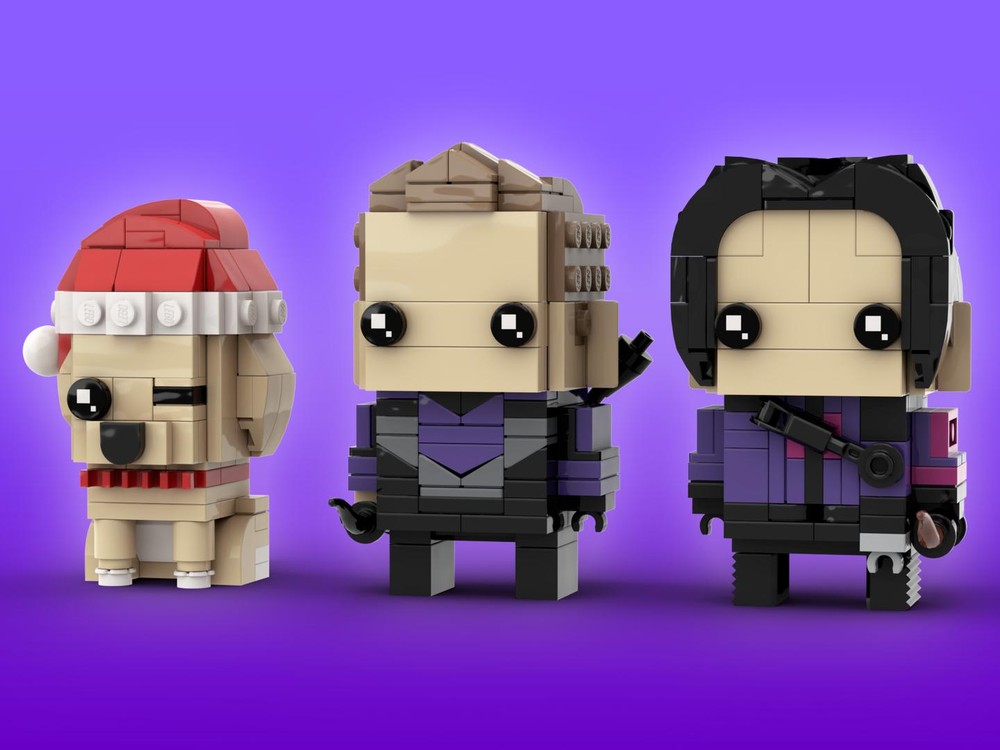 LEGO MOC Hawkeye Kate Bishop Lucky the Pizza Dog Brickheadz