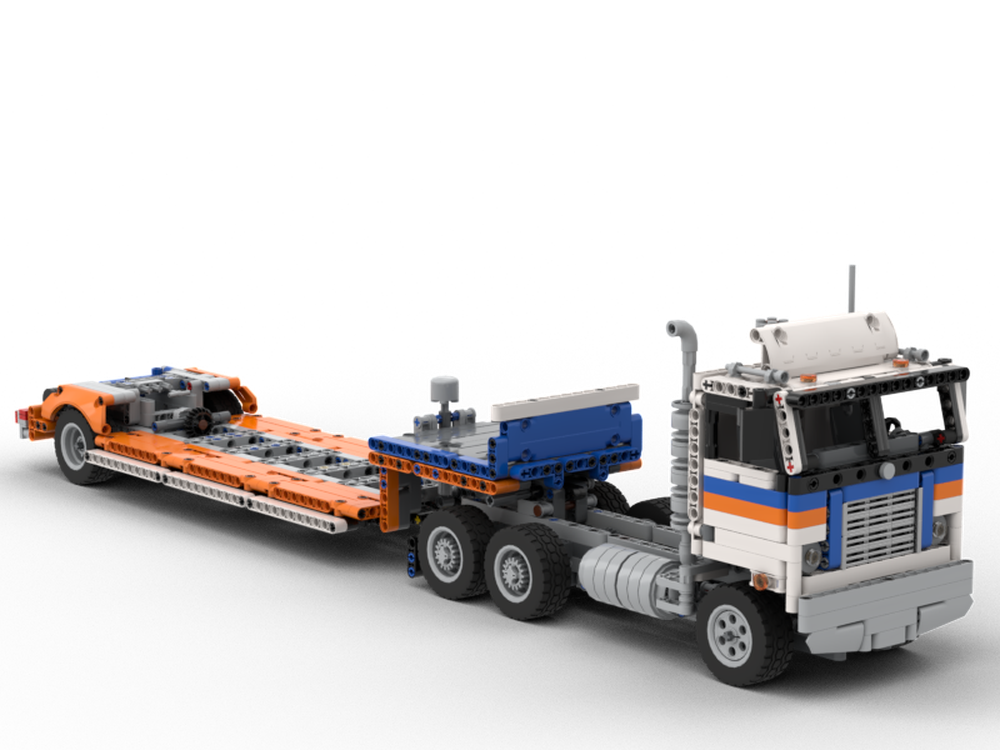 LEGO MOC Cabover Semi-Truck & Lowboy Trailer B-Model) | Rebrickable - with LEGO