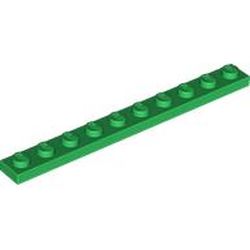 LEGO part 4477 PLATE 1X10 in Dark Green/ Green
