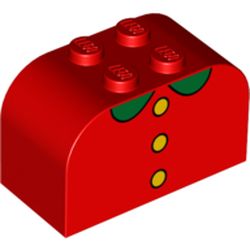Brick Curved 2 x 4 x 2 Double with 3 Yellow Buttons, Green Collar Print