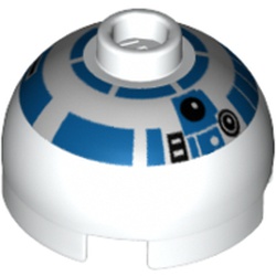 Brick Round 2 x 2 Dome Top, Hollow Stud with Silver and Blue Print (R2-D2)