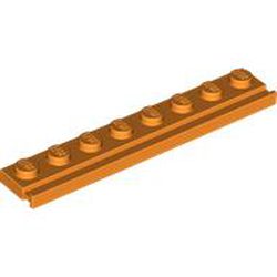 LEGO part 10004510 PLATE 1X8 WITH RAIL in Bright Orange/ Orange