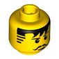 Minifig Head Johnny Thunder / Knight, Moustache Black Bangs and Sideburns, Cleft Chin Print