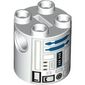 Brick Round 2 x 2 x 2 Robot Body, Axle Holder '+' Orientation with Blue and Gray Astromech Droid Print (R2-D2)