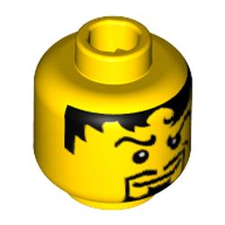 Minifig Head Rascus / Soldier / Knight / Warrior / Soccer Player, Male, Messy Black Hair, Goatee Print