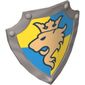 Duplo Shield, Angled Triangle with Lion Looking Right and Crown on Yellow and Blue Background Print