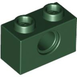 LEGO part 3700 Technic Brick 1 x 2 [1 Pin Hole] in Earth Green/ Dark Green