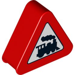 Duplo Brick 1 x 3 x 2 Triangle Road Sign with Steam Engine Print