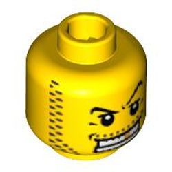 Minifig Head Pirate / Henchman / Knight, Arched Eyebrow, White Teeth with Gold Tooth, Coarse Stubble Print