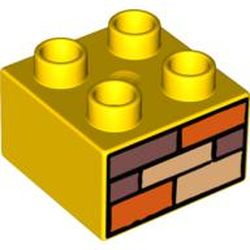 Duplo Brick 2 x 2 with Orange, Tan, and Sand Red Bricks Print