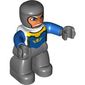 Duplo Figure with Rounded Head with Dark Bluish Gray Legs, White Chest, Blue Arms, Dark Bluish Gray Hands (Old Knight)