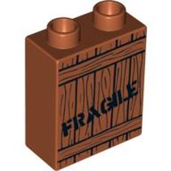 Duplo Brick 1 x 2 x 2 with Wood Grain & 'FRAGILE' Print