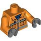 Torso Safety Jacket with Zipper, Pockets, and Blue Shirt / 2011 The LEGO Store Mission Viejo, CA on Back Print, Orange Arms, Dark Bluish Gray Hands