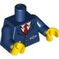 Torso Jacket with Train Logo, Three Gold Buttons, Red Tie, Pencil and Paper in Pocket Print, Dark Blue Arms, Light Nougat Hands