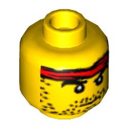 Minifig Head Digger, Headband Red and Stubble Beard Print [Blocked Open Stud]