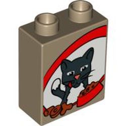 Duplo Brick 1 x 2 x 2 with Cat, Biscuits and Food Bowl Print