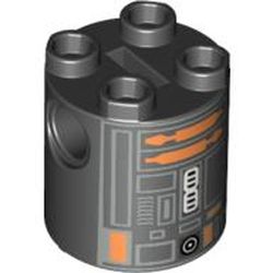 Brick Round 2 x 2 x 2 Robot Body, Axle Holder '+' Orientation with Copper and Silver Imperial Astromech Droid Print