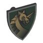 Shield Triangular with Gold Armoured Horse on Dark Green Background Print