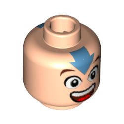 Minifig Head Aang (Avatar), Eyes, Mouth Wide Open, Blue Arrow on Forehead, Square on Back Print [Blocked Open Stud]