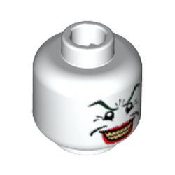 Minifig Head Joker, Dark Green Eyebrows, Wide Smile with Red Lips, Crow's Feet Print