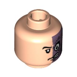Minifig Head Two-Face (Harvey Dent), Half Normal, Half Purple with Scar Print [Blocked Open Stud]