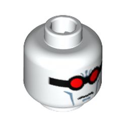 Minifig Head Mr Freeze, Goggles with Red Lenses, Medium Azure Cheek Lines Print [Blocked Open Stud]
