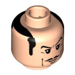 Minifig Head Alfred Pennyworth, Thin Moustache, Black Sideburns, White Pupils Print [Blocked Open Stud]