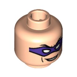 Minifig Head Riddler, Purple Eyemask, Eyebrows, Open Smile with Cheek Lines Print [Blocked Open Stud]