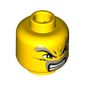 Minifig Head Keiken, Dual Sided, Dark Gray Moustache, Eyebrows, Thin Scar, Closed Mouth / Bared Teeth Print [Blocked Open Stud]