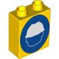 Duplo Brick 1 x 2 x 2 without Bottom Tube with Construction Worker Head on Blue Circle Print