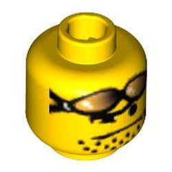 Minifig Head, Orange Sunglasses on Forehead, Stubble Print [Blocked Open Stud]