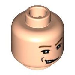 Minifig Head Draco Malfoy / Rene Belloq, Brown Eyebrows, White Pupils, Open Mouth Smirk, Right Dimple Print [Blocked Open Stud]