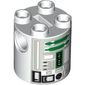 Brick Round 2 x 2 x 2 Robot Body, Axle Holder '+' Orientation with Green and Gray Astromech Droid Print (R2-R7)