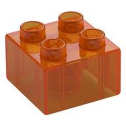 LEGO part 34575 DUPLO BRICK 2X2, TRANSPARENT in Transparent Bright Orange/ Trans-Orange