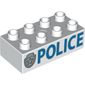 Duplo Brick 2 x 4 with 'POLICE' and Star Badge Silver Print