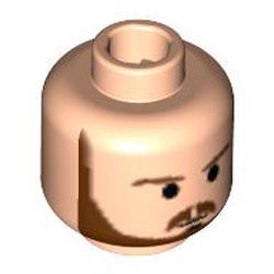 Minifig Head Qui-Gon Jinn, Beard with Brown Eyebrows, Moustache and Beard, Black Chin Dimple Print [Blocked Open Stud]