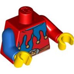 Torso, Odd Arms, Jester Costume, Red and Blue Collar, Crown on Buckle Print, Left Red Arm, Right Blue Arm, Yellow Hands