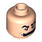 Minifig Head Pops Racer, Moustache Bushy, Eyebrows, White Pupils Print [Blocked Open Stud]