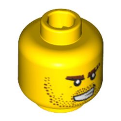 Minifig Head Agent Charge / Knight / Pirate, Stubble, Brown Eyebrows, Bared Teeth, White Pupils Print