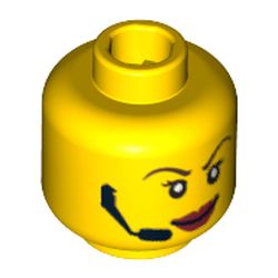 Minifig Head Agent Swift / Trace, Red Lips, Headset, Scared / Smiling Print